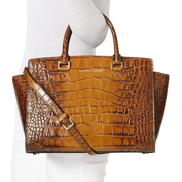 Michael Kors Selma Satchel- Brown Croc - Picture 1 of 6